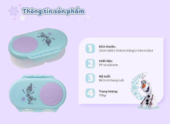 SET HỘP CƠM TRƯ/ĐỒ ĂN VẶT, TÚI ĐỰNG HỘP CƠM VÀ BÌNH NƯỚC PHIÊN BẢN FROZEN CHO BÉ - B.BOX
