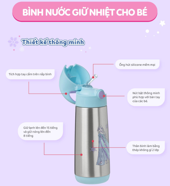 SET HỘP CƠM TRƯ/ĐỒ ĂN VẶT, TÚI ĐỰNG HỘP CƠM VÀ BÌNH NƯỚC PHIÊN BẢN FROZEN CHO BÉ - B.BOX