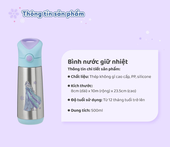 SET HỘP CƠM TRƯ/ĐỒ ĂN VẶT, TÚI ĐỰNG HỘP CƠM VÀ BÌNH NƯỚC PHIÊN BẢN FROZEN CHO BÉ - B.BOX