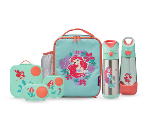 SET HỘP CƠM TRƯ/ĐỒ ĂN VẶT, TÚI ĐỰNG HỘP CƠM VÀ BÌNH NƯỚC PHIÊN BẢN LITTLE MERMAID CHO BÉ - B.BOX