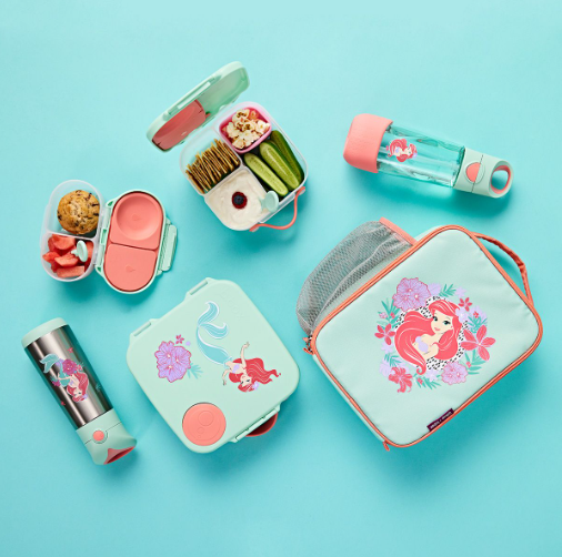 SET HỘP CƠM TRƯ/ĐỒ ĂN VẶT, TÚI ĐỰNG HỘP CƠM VÀ BÌNH NƯỚC PHIÊN BẢN LITTLE MERMAID CHO BÉ - B.BOX