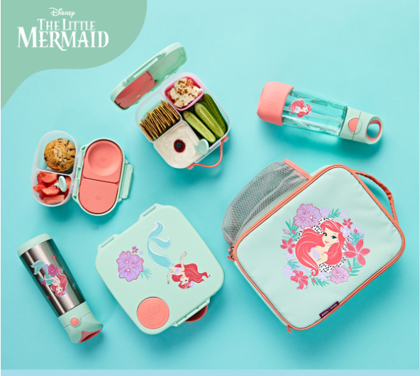 SET HỘP CƠM TRƯ/ĐỒ ĂN VẶT, TÚI ĐỰNG HỘP CƠM VÀ BÌNH NƯỚC PHIÊN BẢN LITTLE MERMAID CHO BÉ - B.BOX
