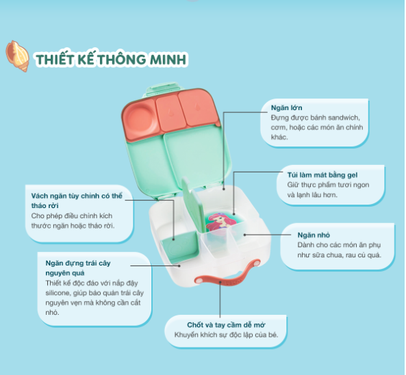SET HỘP CƠM TRƯ/ĐỒ ĂN VẶT, TÚI ĐỰNG HỘP CƠM VÀ BÌNH NƯỚC PHIÊN BẢN LITTLE MERMAID CHO BÉ - B.BOX