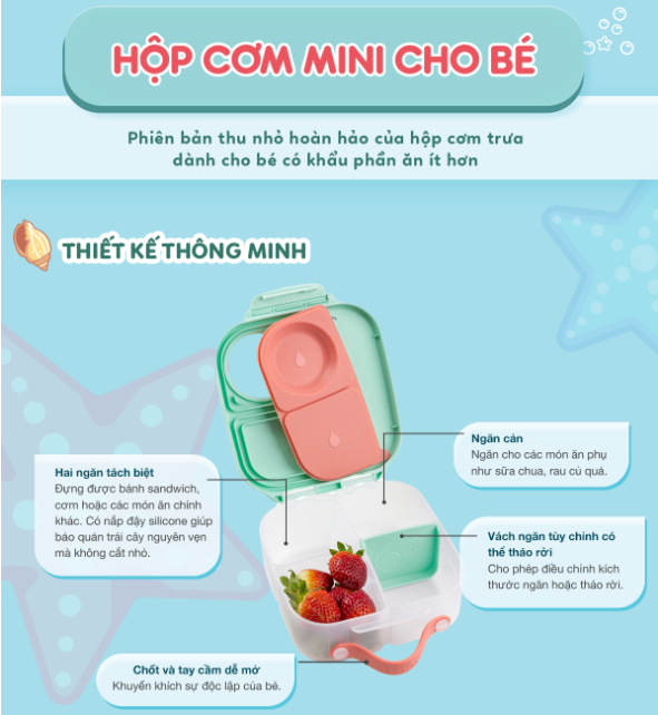 SET HỘP CƠM TRƯ/ĐỒ ĂN VẶT, TÚI ĐỰNG HỘP CƠM VÀ BÌNH NƯỚC PHIÊN BẢN LITTLE MERMAID CHO BÉ - B.BOX