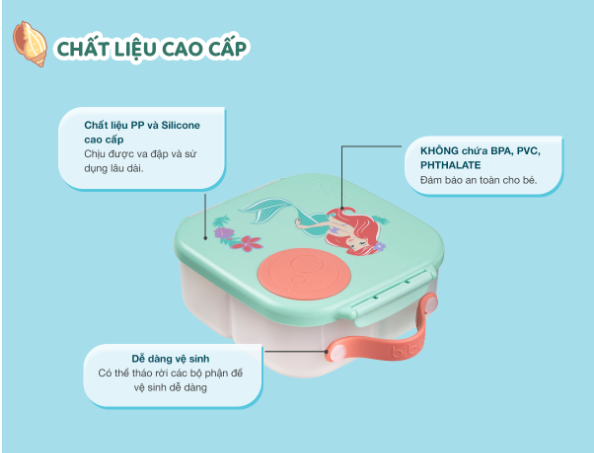 SET HỘP CƠM TRƯ/ĐỒ ĂN VẶT, TÚI ĐỰNG HỘP CƠM VÀ BÌNH NƯỚC PHIÊN BẢN LITTLE MERMAID CHO BÉ - B.BOX