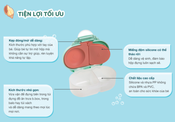 SET HỘP CƠM TRƯ/ĐỒ ĂN VẶT, TÚI ĐỰNG HỘP CƠM VÀ BÌNH NƯỚC PHIÊN BẢN LITTLE MERMAID CHO BÉ - B.BOX