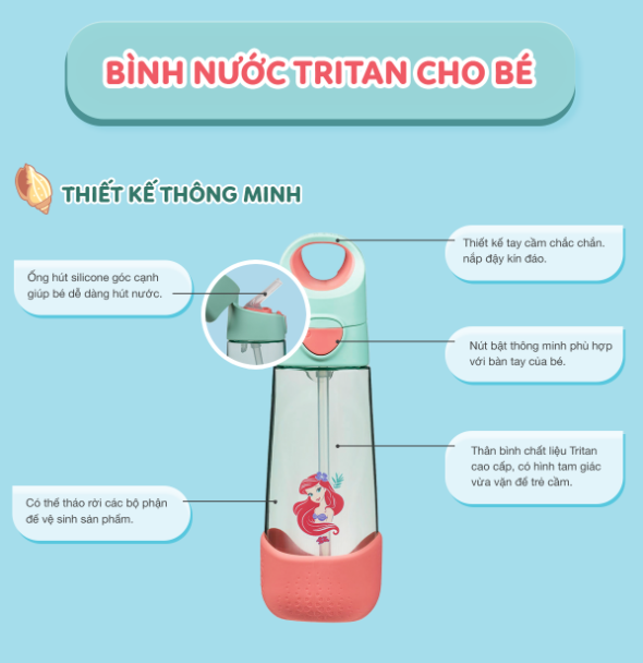 SET HỘP CƠM TRƯ/ĐỒ ĂN VẶT, TÚI ĐỰNG HỘP CƠM VÀ BÌNH NƯỚC PHIÊN BẢN LITTLE MERMAID CHO BÉ - B.BOX