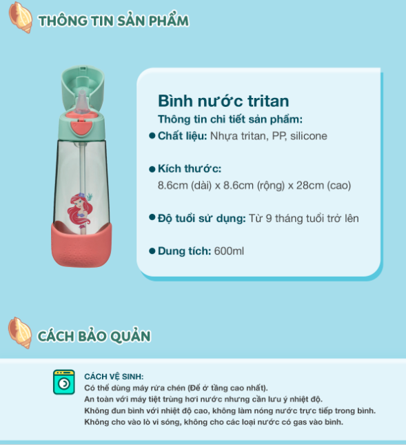 SET HỘP CƠM TRƯ/ĐỒ ĂN VẶT, TÚI ĐỰNG HỘP CƠM VÀ BÌNH NƯỚC PHIÊN BẢN LITTLE MERMAID CHO BÉ - B.BOX
