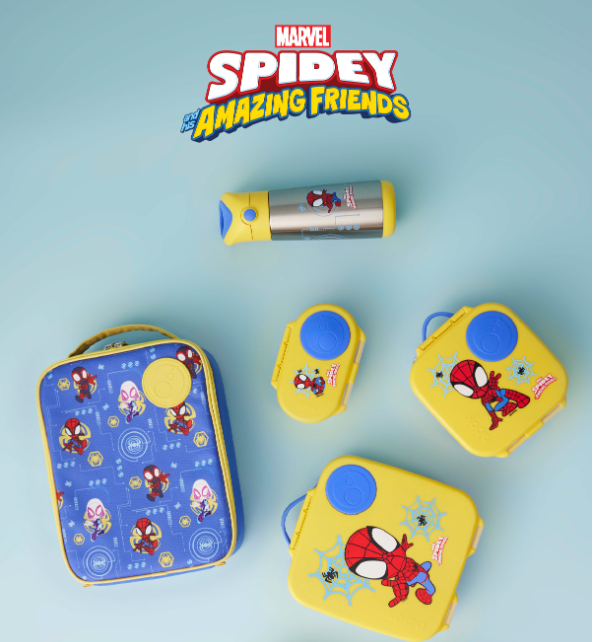SET HỘP CƠM TRƯ/ĐỒ ĂN VẶT, TÚI ĐỰNG HỘP CƠM VÀ BÌNH NƯỚC PHIÊN BẢN SPIDEY CHO BÉ - B.BOX