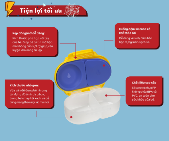 SET HỘP CƠM TRƯ/ĐỒ ĂN VẶT, TÚI ĐỰNG HỘP CƠM VÀ BÌNH NƯỚC PHIÊN BẢN SPIDEY CHO BÉ - B.BOX