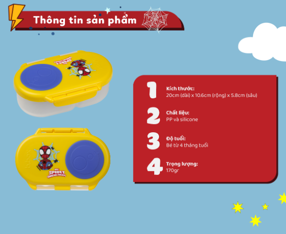 SET HỘP CƠM TRƯ/ĐỒ ĂN VẶT, TÚI ĐỰNG HỘP CƠM VÀ BÌNH NƯỚC PHIÊN BẢN SPIDEY CHO BÉ - B.BOX