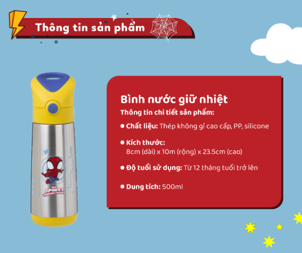 SET HỘP CƠM TRƯ/ĐỒ ĂN VẶT, TÚI ĐỰNG HỘP CƠM VÀ BÌNH NƯỚC PHIÊN BẢN SPIDEY CHO BÉ - B.BOX