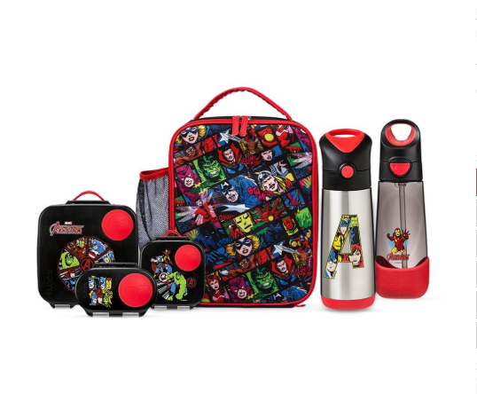 SET HỘP CƠM TRƯ/ĐỒ ĂN VẶT, TÚI ĐỰNG HỘP CƠM VÀ BÌNH NƯỚC PHIÊN BẢN AVENGERS CHO BÉ - B.BOX