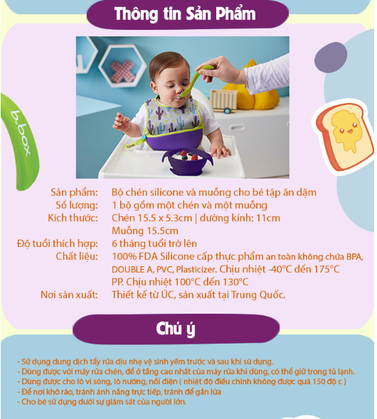 BỘ CHÉN SILICONE VÀ MUỖNG CHO BÉ TẬP ĂN DẶM- B.BOX