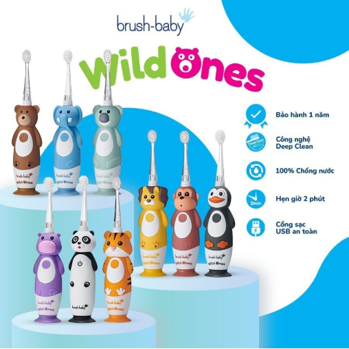 BÀN CHẢI ĐIỆN SÓNG ÂM KÈM SẠC WILDONES - BRUSH-BABY