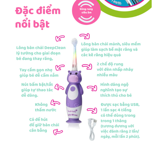 BÀN CHẢI ĐIỆN SÓNG ÂM KÈM SẠC WILDONES - BRUSH-BABY
