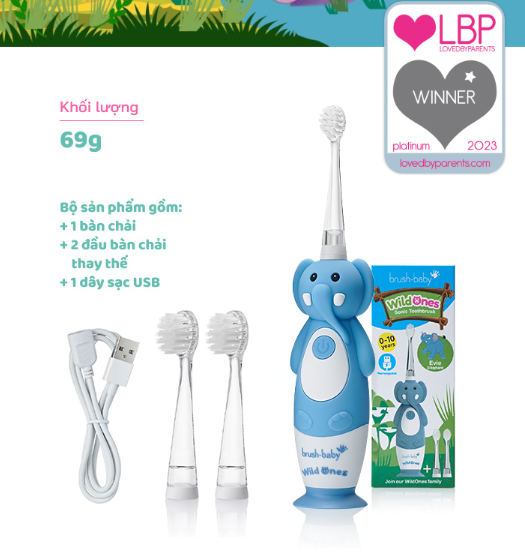 BÀN CHẢI ĐIỆN SÓNG ÂM KÈM SẠC WILDONES - BRUSH-BABY