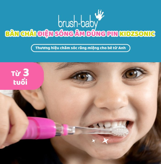 BÀN CHẢI ĐIỆN SÓNG ÂM DÙNG PIN KIDZSONIC - BRUSH-BABY