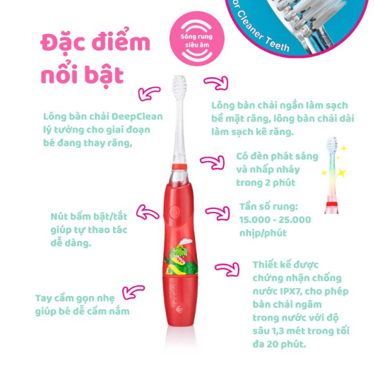BÀN CHẢI ĐIỆN SÓNG ÂM DÙNG PIN KIDZSONIC - BRUSH-BABY