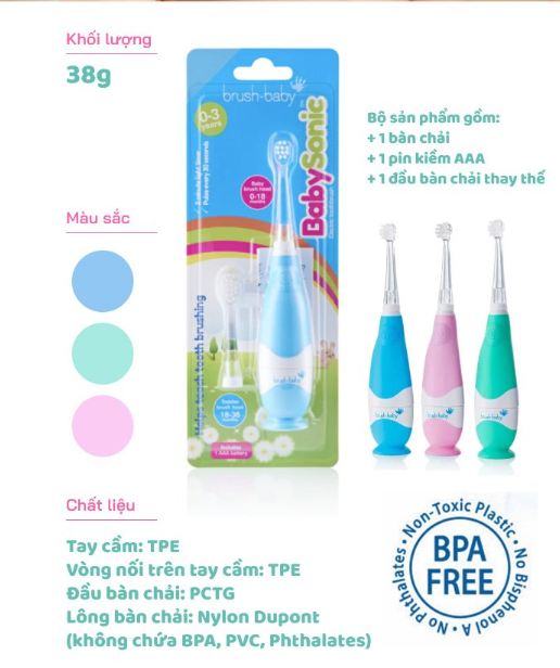 BÀN CHẢI ĐIỆN SÓNG ÂM DÙNG PIN BABY SONIC - BRUSH-BABY