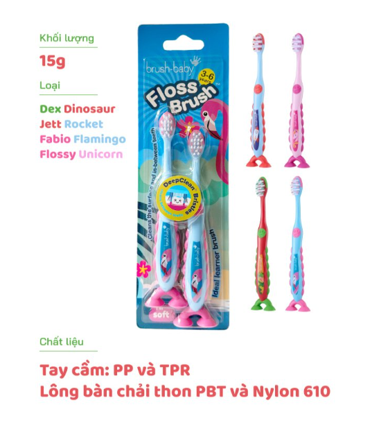 BÀN CHẢI ĐÁNH RĂNG CHO BÉ FLOSSBRUSH TỪ 3-6 TUỔI - BRUSH-BABY
