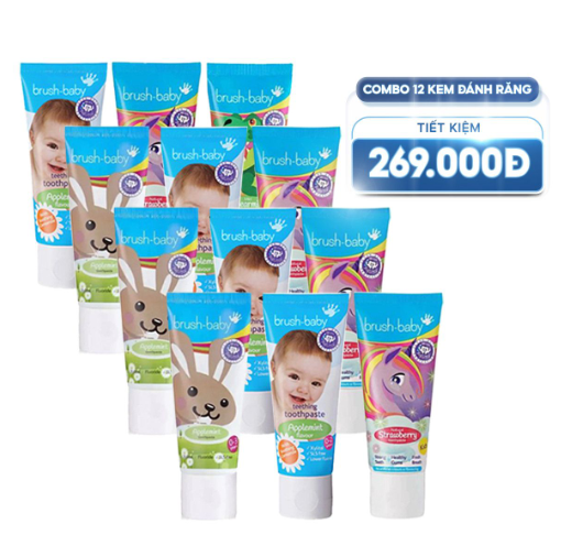 COMBO 12 KEM ĐÁNH RĂNG CHỨA FLOURIDE 50ML CHO BÉ Ở MỌI ĐỘ TUỔI - BRUSH-BABY