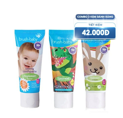 COMBO 3 KEM ĐÁNH RĂNG CHỨA FLOURIDE 50ML CHO BÉ Ở MỌI ĐỘ TUỔI - BRUSH-BABY