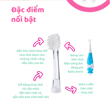 BỘ 2 ĐẦU BÀN CHẢI THAY THẾ CHO BÀN CHẢI ĐIỆN BABYSONIC TỪ 0-18 THÁNG - BRUSH-BABY