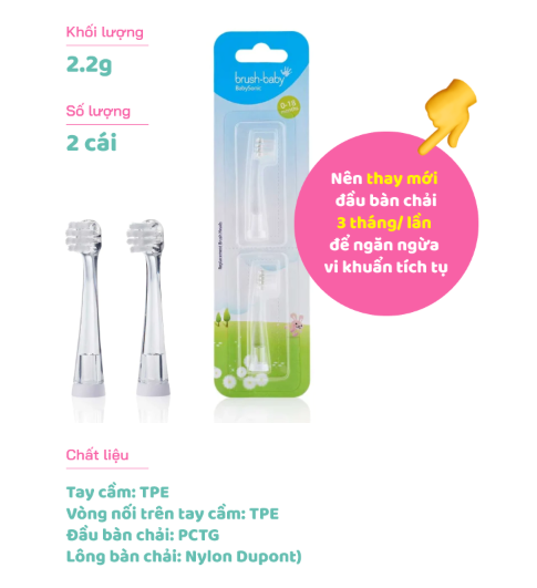 BỘ 2 ĐẦU BÀN CHẢI THAY THẾ CHO BÀN CHẢI ĐIỆN BABYSONIC TỪ 0-18 THÁNG - BRUSH-BABY