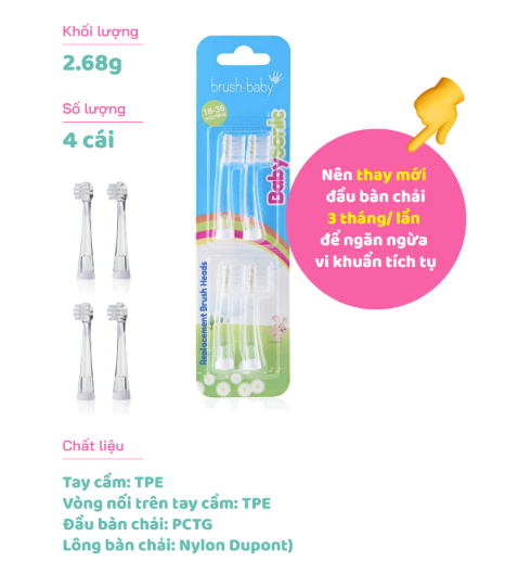 BỘ 4 ĐẦU BÀN CHẢI THAY THẾ CHO BÀN CHẢI ĐIỆN BABYSONIC TỪ 18-36 THÁNG - BRUSH-BABY