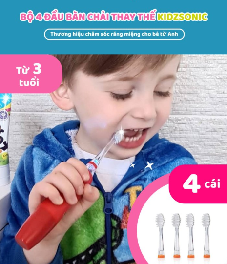 BỘ 4 ĐẦU BÀN CHẢI THAY THẾ CHO BÀN CHẢI ĐIỆN BABYSONIC TỪ 3 TUỔI - BRUSH-BABY