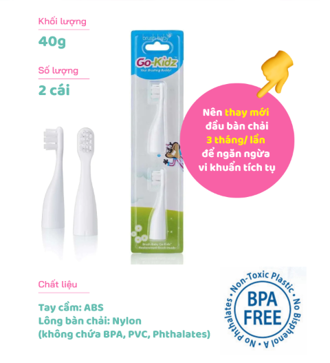 BỘ 2 ĐẦU BÀN CHẢI THAY THẾ CHO BÀN CHẢI ĐIỆN GOKIDZ TỪ 3 TUỔI - BRUSH-BABY