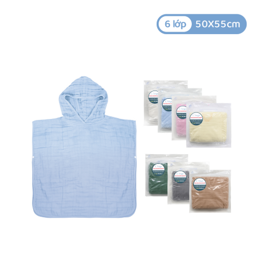 ÁO CHOÀNG TẮM CÓ NÓN VẢI BÔNG 6 LỚP 50X55CM (SIZE S)- L'ANGE