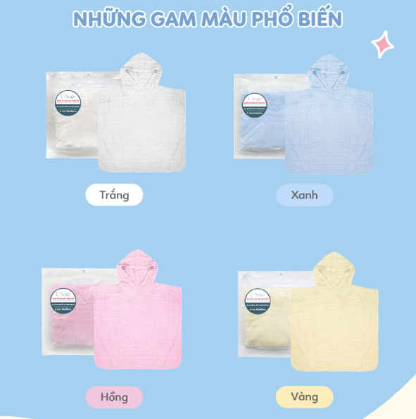 ÁO CHOÀNG TẮM CÓ NÓN VẢI BÔNG 6 LỚP 50X55CM (SIZE S)- L'ANGE