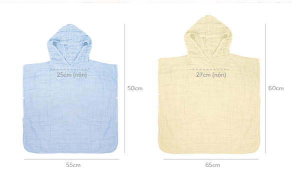 ÁO CHOÀNG TẮM CÓ NÓN VẢI BÔNG 6 LỚP 50X55CM (SIZE S)- L'ANGE