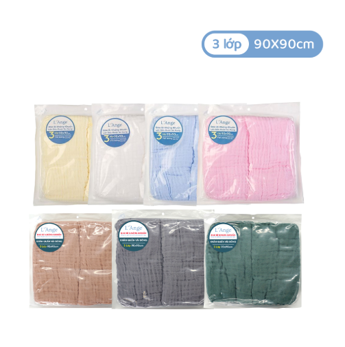 KHĂN QUẤN/ KHĂN CHE CHO BÉ BÚ/ CHĂN ĐẮP VẢI BÔNG 3 LỚP 90X90CM (SET 2 CÁI)- L'ANGE