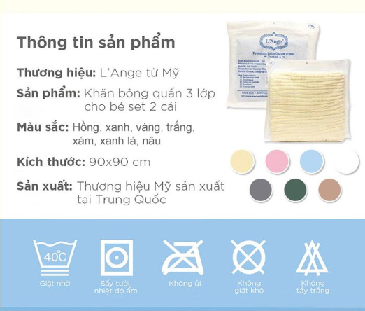 KHĂN QUẤN/ KHĂN CHE CHO BÉ BÚ/ CHĂN ĐẮP VẢI BÔNG 3 LỚP 90X90CM (SET 2 CÁI)- L'ANGE