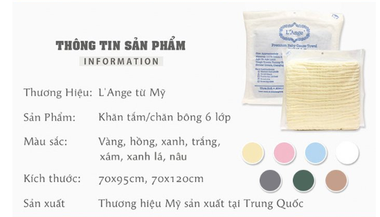 KHĂN TẮM/KHĂN QUẤN/ CHĂN ĐẮP VẢI BÔNG 6 LỚP 70X95CM- L'ANGE