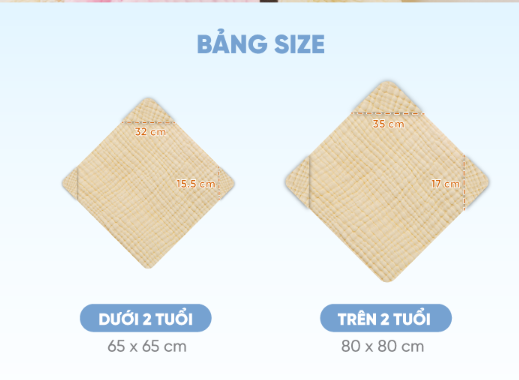 KHĂN TẮM/KHĂN QUẤN/CHĂN ĐẮP CÓ NÓN 6 LỚP 80X80CM- L'ANGE
