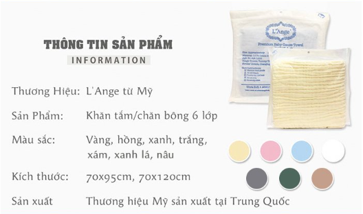 KHĂN TẮM/KHĂN QUẤN/CHĂN ĐẮP VẢI BÔNG 6 LỚP 70X120CM- L'ANGE