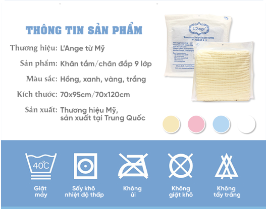 KHĂN TẮM/KHĂN QUẤN/CHĂN ĐẮP VẢI BÔNG 9 LỚP 70X95CM- L'ANGE