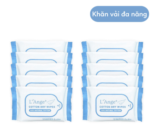 KHĂN VẢI KHÔ ĐA NĂNG CHO MẸ VÀ BÉ COMBO 10 BỊCH NHỎ- L'ANGE