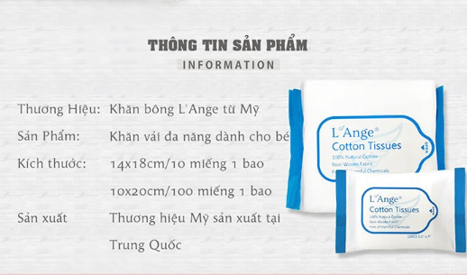 KHĂN VẢI KHÔ ĐA NĂNG CHO MẸ VÀ BÉ BỊCH 100 MIẾNG- L'ANGE