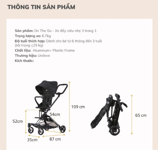 XE ĐẨY SIÊU NHẸ 3IN1 ON-THE-GO - UNILOVE