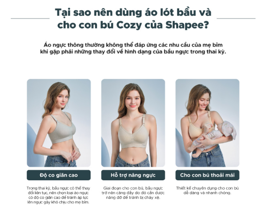 ÁO LÓT BẦU VÀ CHO CON BÚ COZY KHÔNG GỌNG - SHAPEE