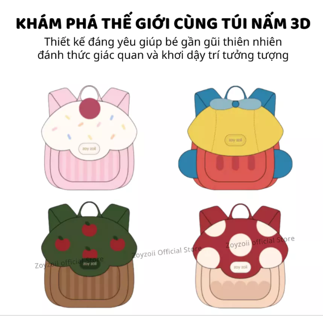 BALO ZOYZOII CHO BÉ MẦM NON HÌNH CÂY NẤM MUSHROOM SERIES BACKPACK, CẶP ĐI HỌC CHO BÉ MẦM NON MÃ B50