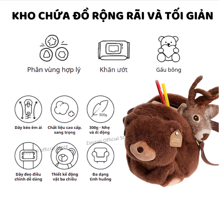 TÚI ĐEO CHÉO CHO BÉ GÁI BÉ TRAI ZOYZOII KIDS CROSSBODY BAG, TÚI XÁCH CHO BÉ GÁI B81