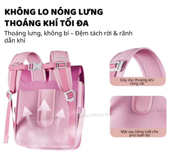 BALO CHỐNG GÙ CHO BÉ TRAI BÉ GÁI ĐI HỌC TIỂU HỌC CHÍNH HÃNG ZOYZOII CẶP ĐI HỌC VINTAGE BACKPACK B33