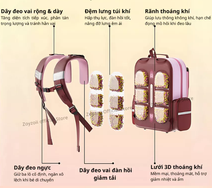 BALO ZOYZOII ĐI HỌC CHO BÉ CẤP 1, CẶP CHỐNG GÙ ĐI HỌC CHO BÉ 6,7,8,9,10 TUỔI B88