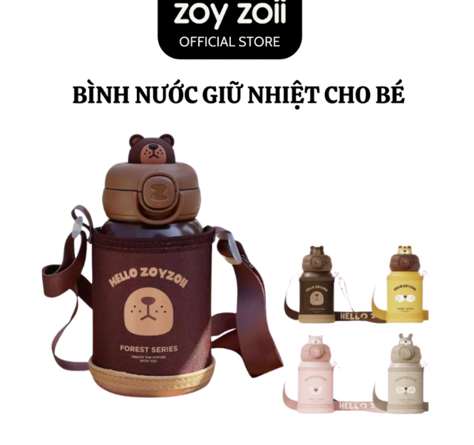 BÌNH NƯỚC GIỮ NHIỆT ZOYZOII CHO BÉ ĐI HỌC CÓ TÚI ĐỰNG THERMOS CUP MÃ E8